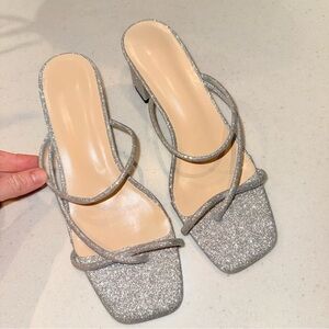 Very Glittery Sparkly Mule Platform Chunky Block Heels 39 Silver Size US 8